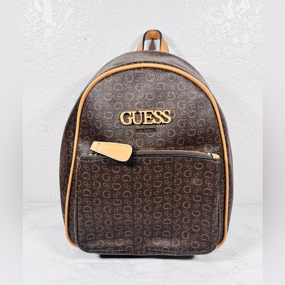 GUESS Monogram Brown and Tan Backpack - Picture 1 of 13